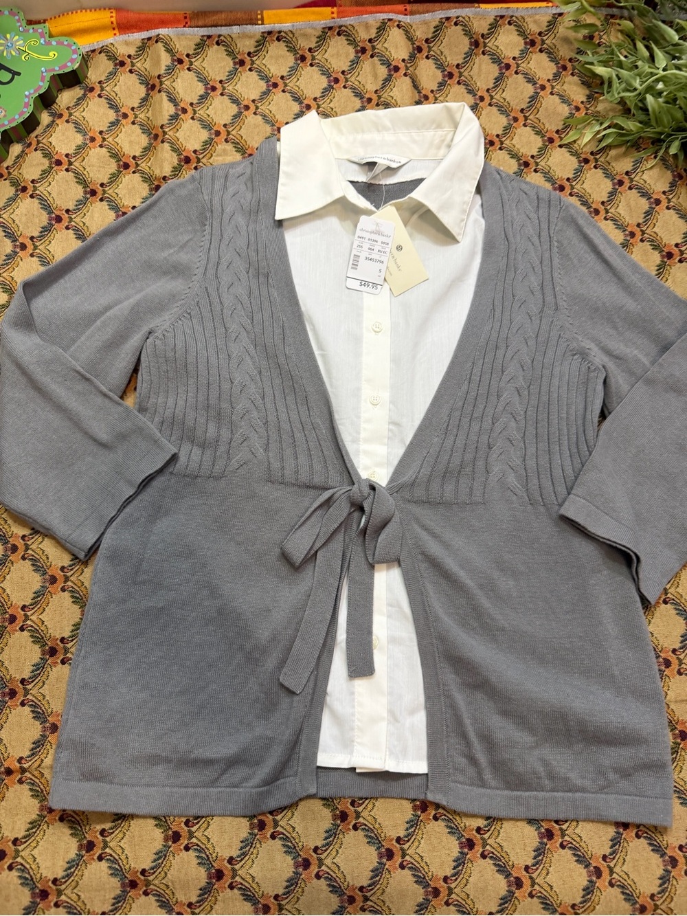 Gray Tie-Front Women's Cardigan Sweater-one piece